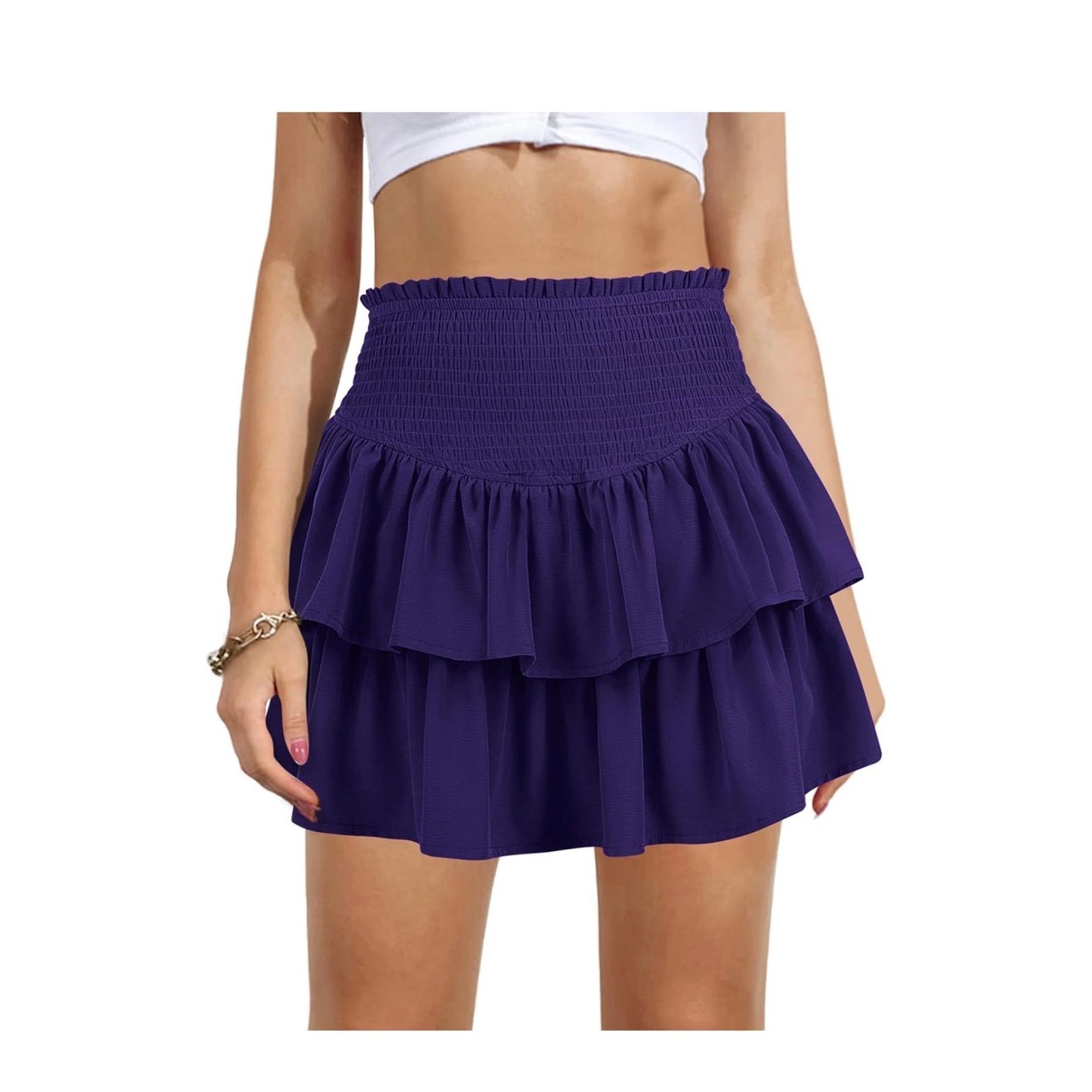 Women's High Waist Ruffle Mini Skirt Cute Tiered Short Skort W/Shorts Underneath